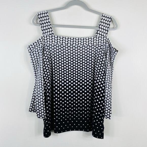 Chico's Size Large 12 2 Polka Dot Cold Shoulder Blouse Top Black White - Picture 1 of 5